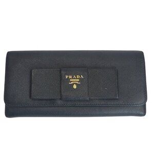 Prada Continental Wallet Blue Bow Gold